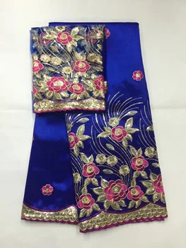 

Nigeria George Lace Fabric With Sequins Royal Blue India African Silk George Lace Fabric And Blouse Embroidery Silk Fabrics