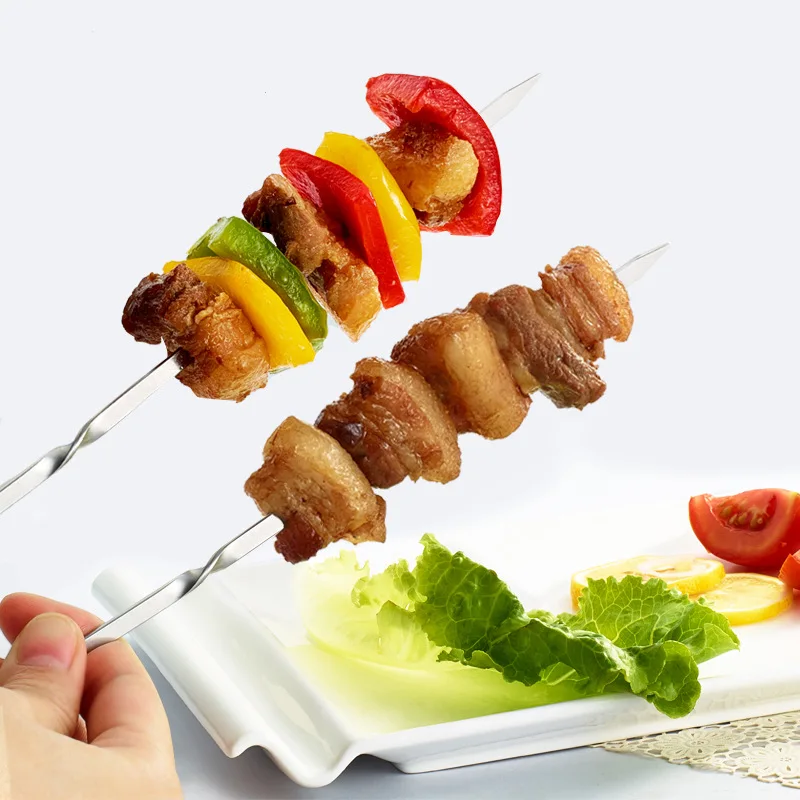 15pcs Reusable flat stainless steel barbecue skewers bbq Needle stick  For outdoor camping picnic tools cooking tools