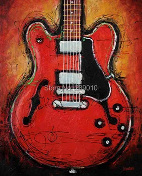 

free shipping guitar oil painting canvas prints Music theme prints painting wall art for bedroom decoration picture on canvas