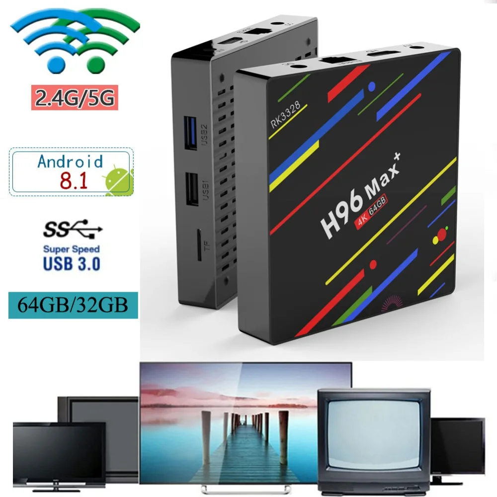 2018 H96 MAX Plus 4G 32G/64G Set Top Boxes Android 8.1 4K Ultra HD H.265 Smart TV Box USB 3.0 Dual Wifi 2.4/5.0G Set Top Box