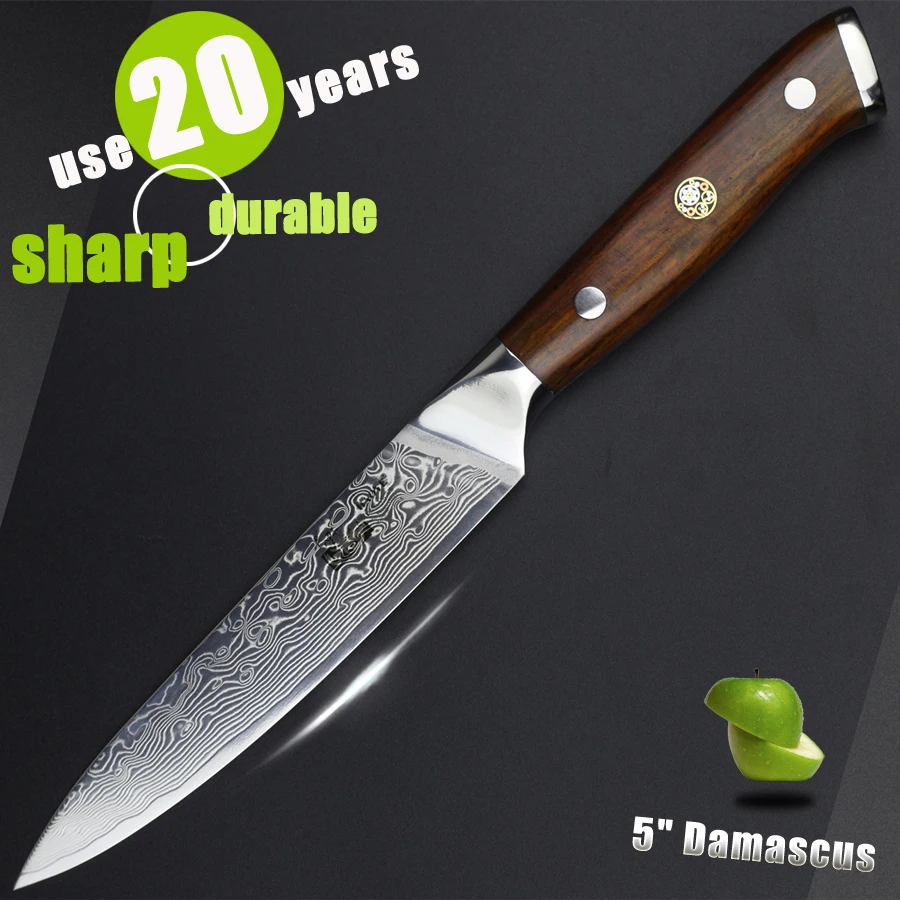 

5 inch damascus utility knife fruit paring knife sharp luxury kitchen knives Multi-purpose peeling beautiful rosewood handle new