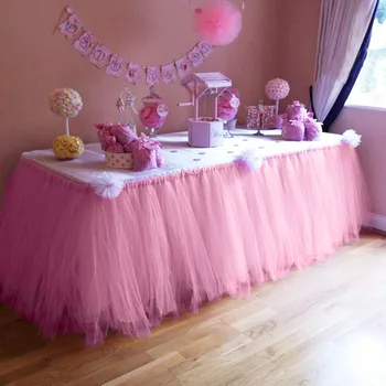 

OurWarm Pink Birthday Party Tulle Table Skirt Kraft Gift Box Party Favors For Guest Baptism Baby Shower Table Decoration