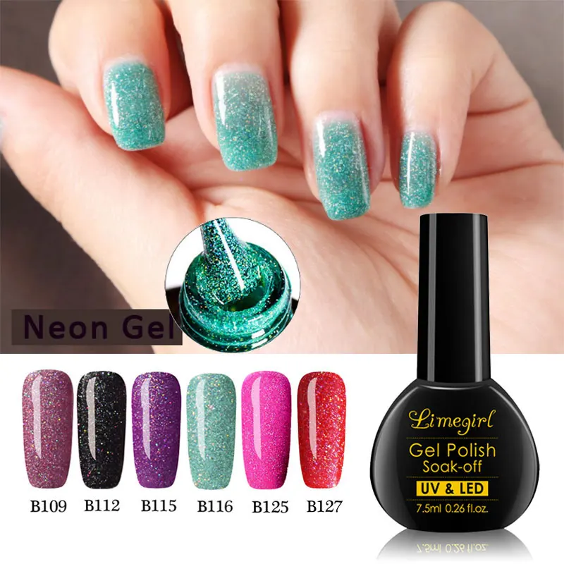 

Lucky Shimmer Neon Nail Gel Polish 7.5 ML Chameleon Holographic Glitter UV Gel Varnish Semi Permanent Rainbow UV Soak Off Gel