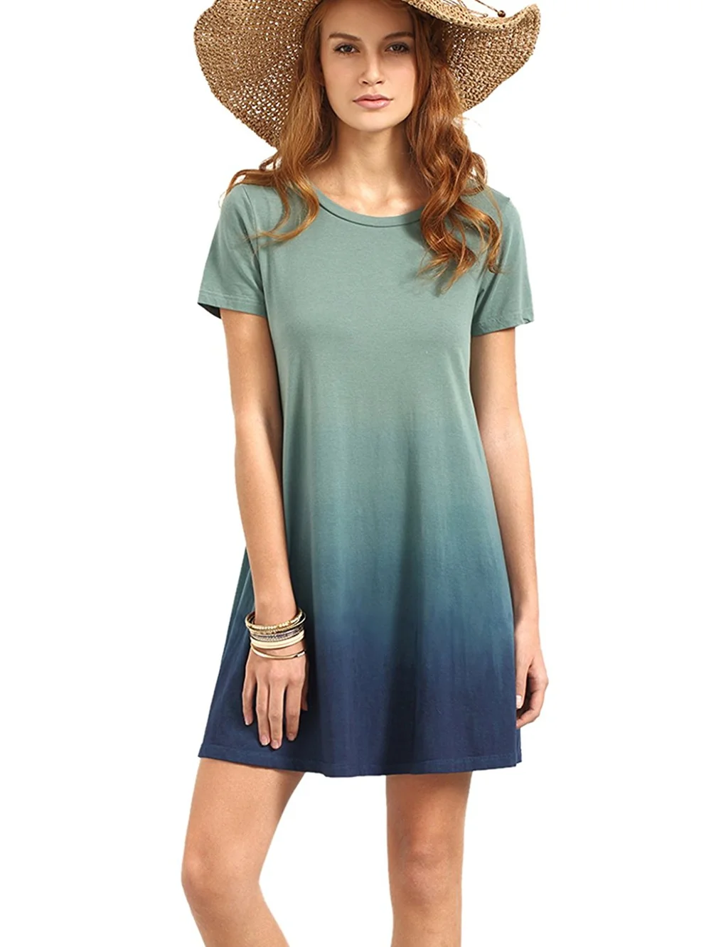 KAYIZAN Women Tunic Swing T Shirt Dress Short Sleeve Tie Dye Ombre