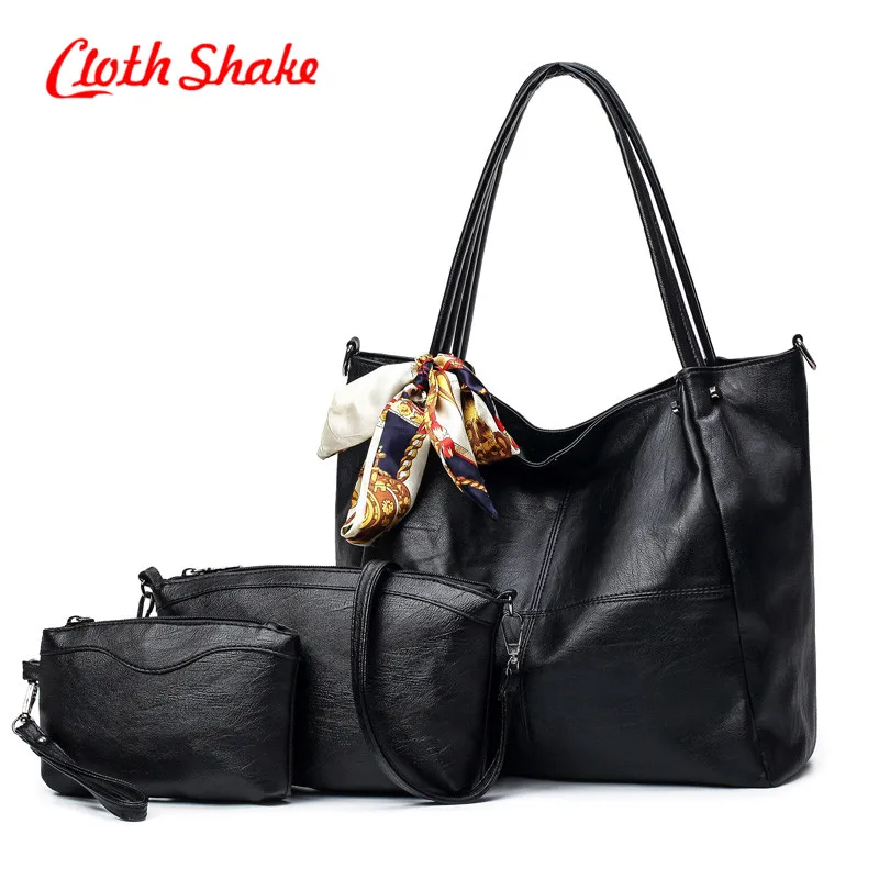 

New Cloth Shake Bag Top-Handle Bags Female Famous Brand 2018 Lady Messenger Handbags 3pcs/set PU Leather Fashion Composite Bag