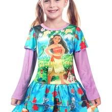 Детская одежда для детей; костюм Vaiana Vestidos; осеннее платье для маленьких девочек; платье принцессы с длинными рукавами; праздничное платье на день рождения