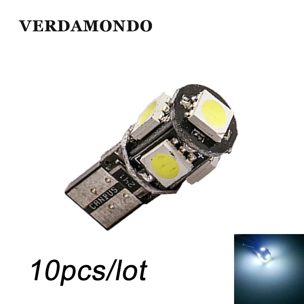 Светодиодная автомобильная лампа 10x T10 W5W Canbus 5smd 5050 лампы ошибок 194 168 12 в пост. Тока