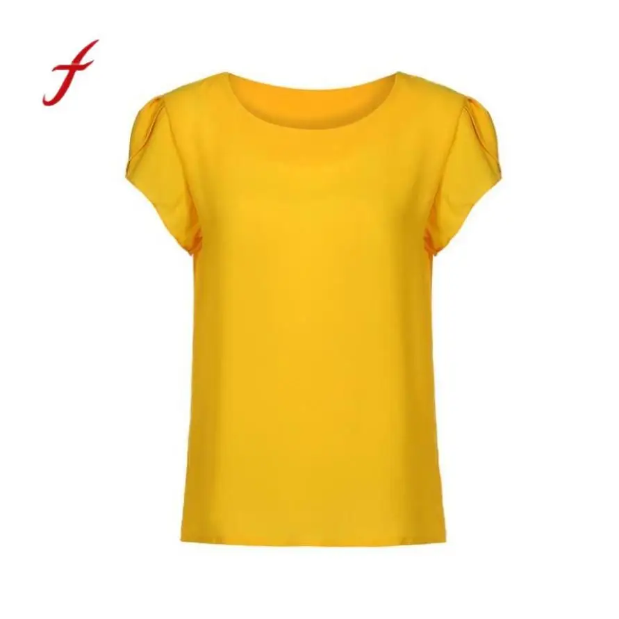 

Feitong Short sleeve chiffon blouse Women casual yellow summer office tops Ladies korean fashion streetwear shirt