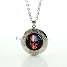 

Fashion unique gifts American Flag Skull pattern pendant USA stars and stripes decorate skeleton locket necklace jewelry HH311
