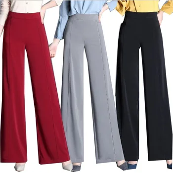 

Ladies Work Pants For Office Plus Size Wide Leg Trousers Women Autumn Winter Elegant Loose Formal Pants Red Gray Black Green Red