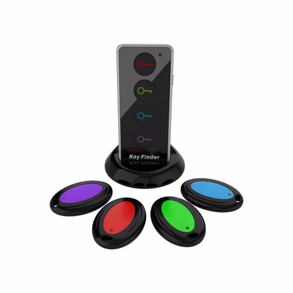 

4 in 1 Electronic Wireless Key Finder Set Locator Alarm Car Keychain 40m Range Key Tracker With Dock Base LED Torch Function
