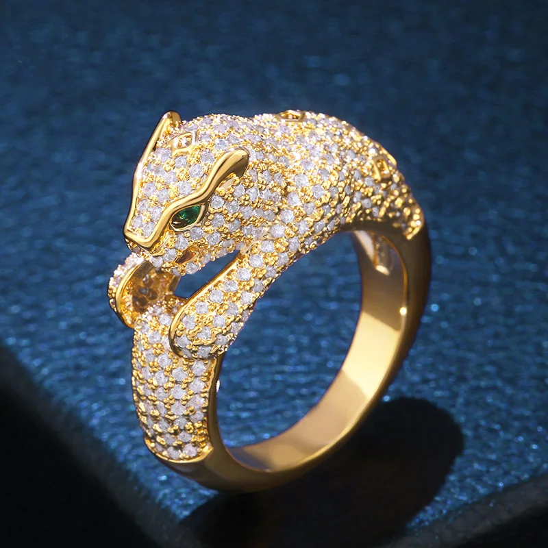 

2018 New Unique Animal Leopard Ring Gold AAA Cubic Zirconia CZ Ladies Men Rings For Party Dubai Gold Jewelry Anillos Mujer
