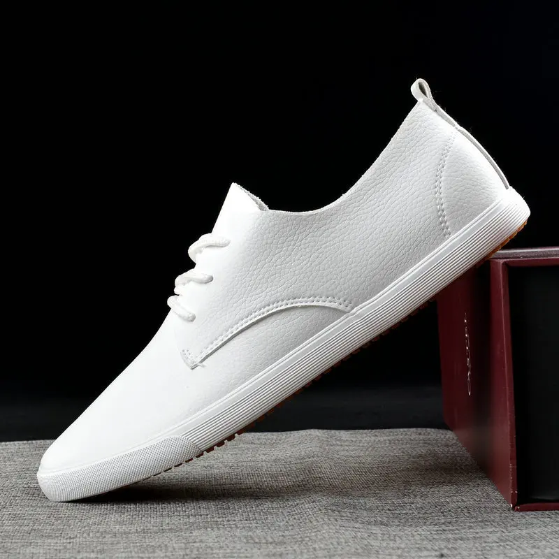 

2019 Fashion Brand Men Casual Shoes Soft Leather Men Shoes Lace-up Breathable Soft White Sneakers Casual Flats Men Loafer