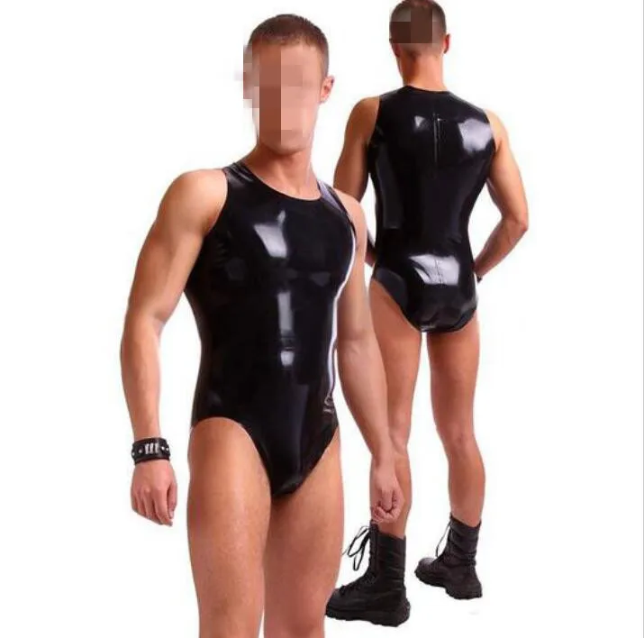 Черные латексные мужские купальники костюмы Catsuit Zentai без молнии|Праздничные
