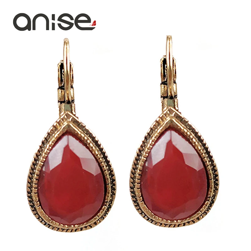 

Anise Fashion Gold Color Earrings Red Water Drop Resin Pendant Earring for Women Wedding Earring Charm Brinco Jewelry D'oreille