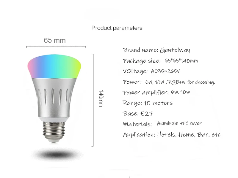 Алюминиевый E27 Светодиодный светильник 7 Вт, музыкальная игра, умный WiFi мобильный телефон, контрольная лампа RGBW, Многоцветный Bluetooth динамик, GentelWay