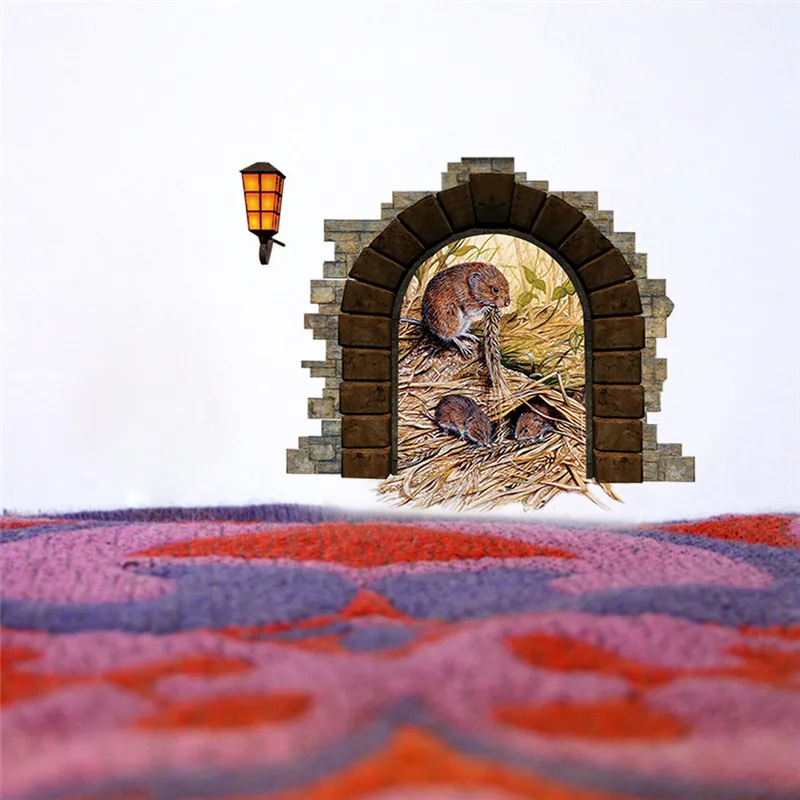 Funny Cartoon DIY Mouse Hole Mice Famliy Wall Sticker Kids Room Home