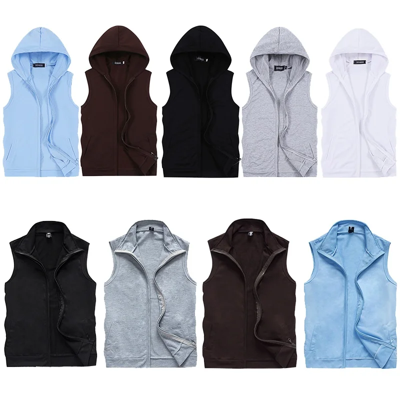 

2019 M-5XL Spring Solid Color Cotton Men Vest Cardigan Fashion Casual Hooded sleeveless Large Size Men Vest