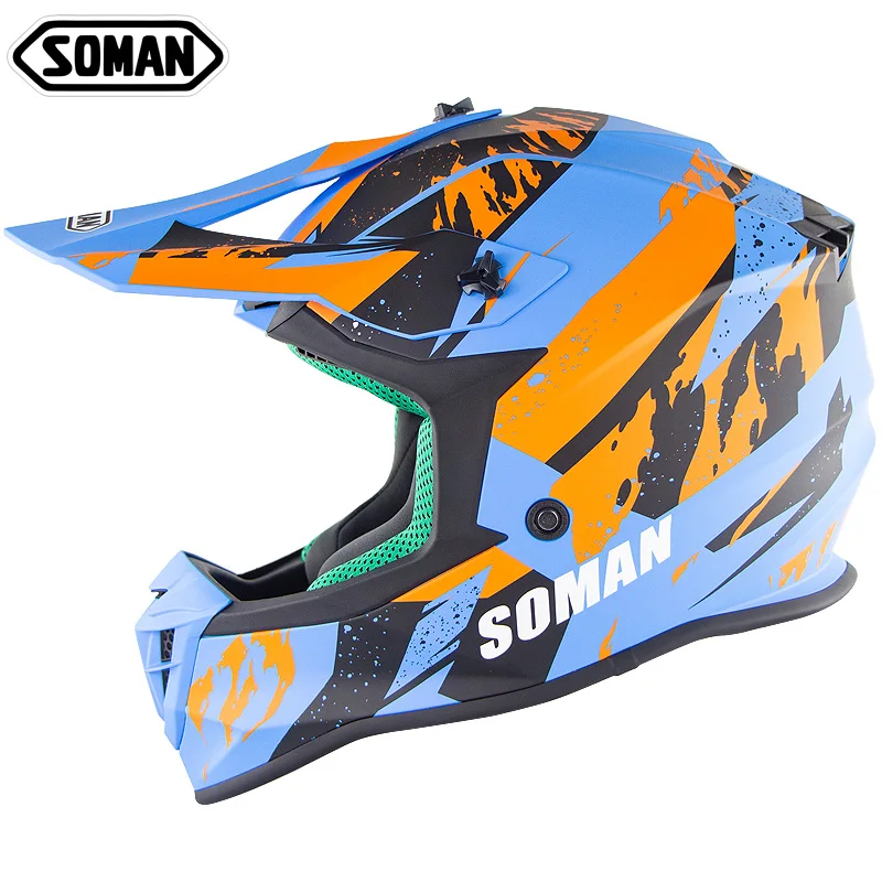 blue orange SOMAN мотоциклетный шлем Мужской бездорожье полный шлем для мотокросса Приключения Горные DH гонки Casco Мото шлем, одобренный ECE - Цвет: blue orange