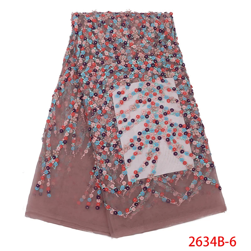 

2019 New style French Net Lace Fabric African Tulle Mesh Lace Fabric High Quality African Lace Fabric Bead Trim 5yards GD2634B-1