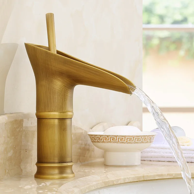 

Free Shipping Fashion antique bathroom basin tap with single handle antique waterfall faucet by hot cold antique bathroom faucet