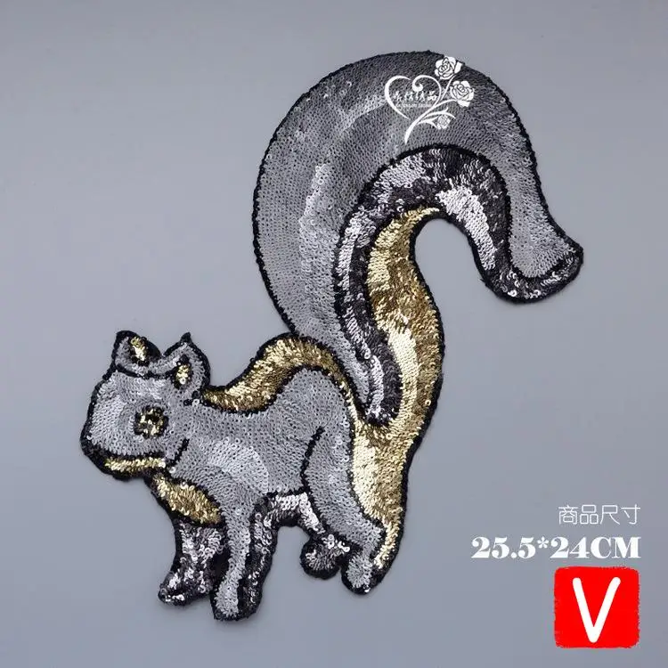 

VIPOINT Sequins embroidery big squirrel patches animal patches badges applique patches for clothing DX-220