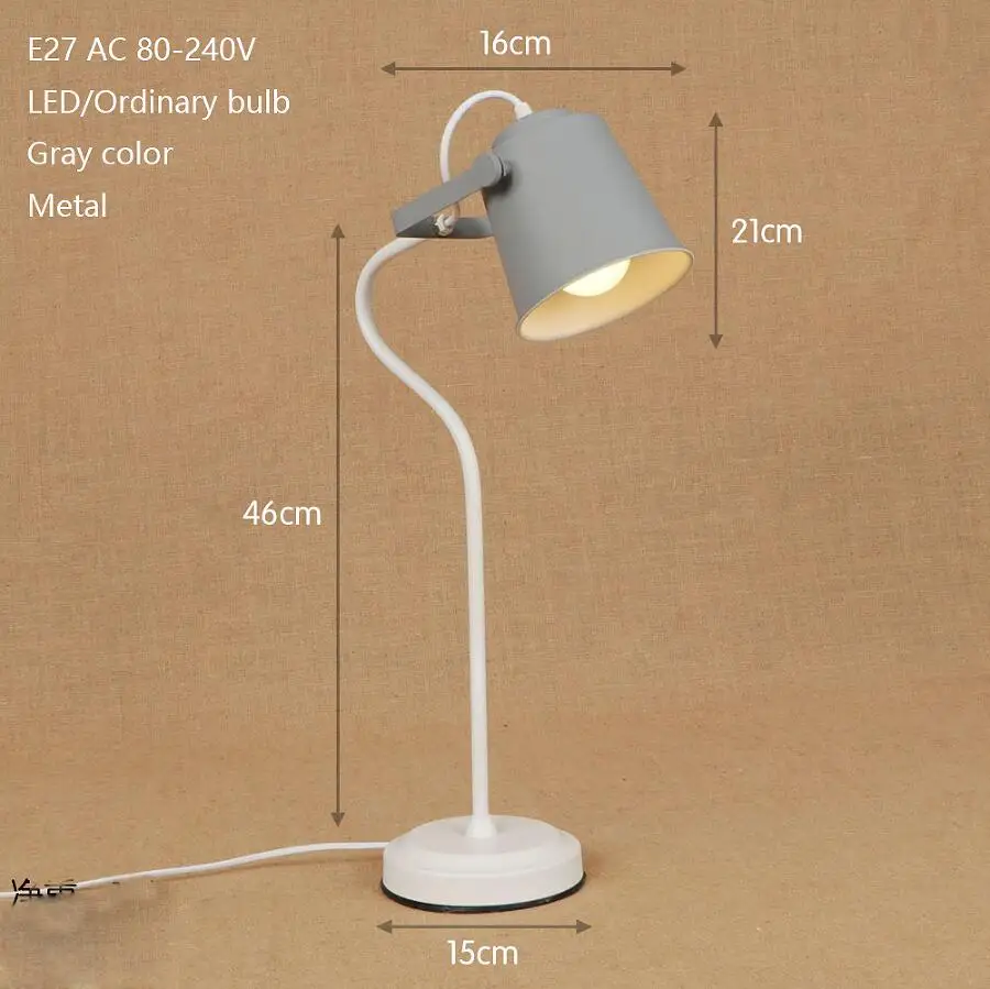 Современная цветная настольная лампа в скандинавском стиле E27 Светодиодный светильник Настольная лампа с выключателем для офиса, кабинета, гостиной, офиса, спальни - Цвет абажура: gray color