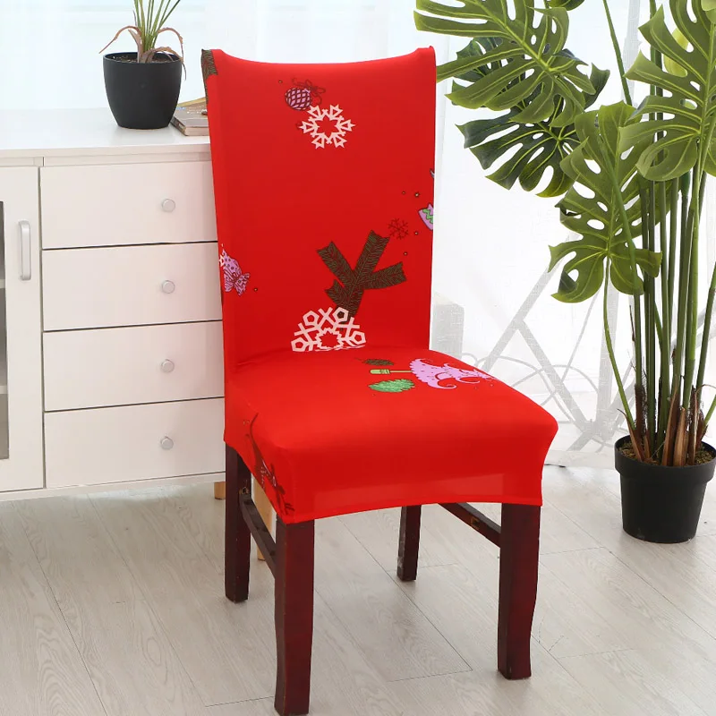 Счастливого Рождества чехол на стул цветочный принт спандекс эластичный спандекс стрейч чехлы на стулья современные семейные украшения - Цвет: 4