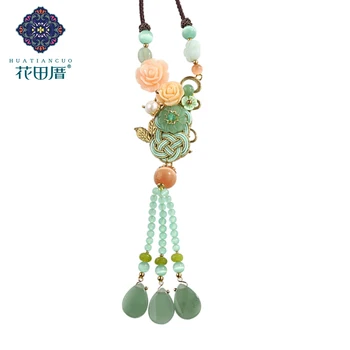 

Ethnic Handmade Flower Leaf Knot Pendant Necklace for Women Resin Flower Jad e Glass Opal Tassel Dangle Long Necklace CL18084