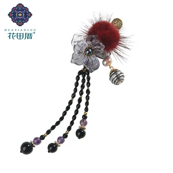 

Ethnic Handmade Hair Ball Tassel Flower Brooch Red Hair Ball Lampwork Flower Beads Tassel Pendant Brooch XZ-18115