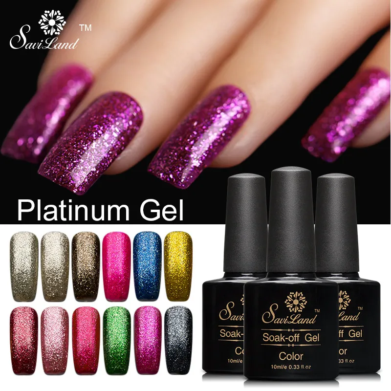 

Saviland 1pcs 10ml 3D Glitter Platinum UV LED Gel Nail Polish Semi Permanent Colorful Shining Soak Off Gel Lacquer