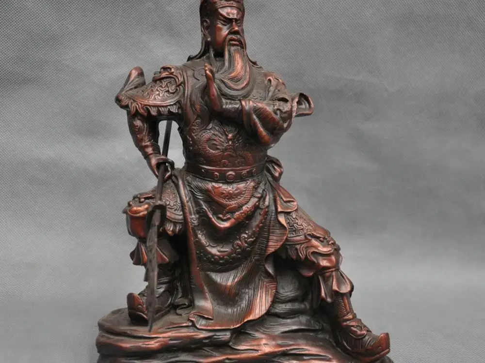 

10'' China Warrior Guan Gong Soldier Sword Dragon Bronze Statue