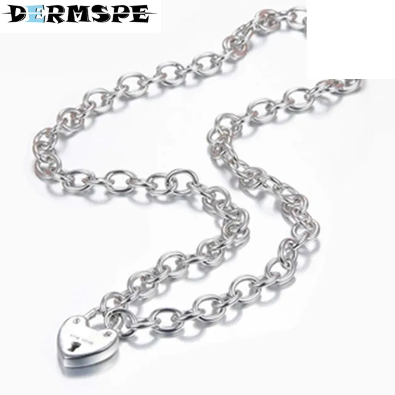 

DERMSPE TIFF 925 Sterling Silver Fashion Heart Necklace Heart Lock Pendant DIY Gift Jewelry