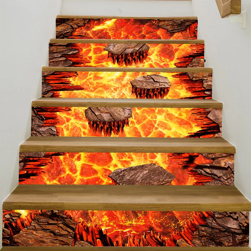 

Volcano 6Pcs 3D Stairway Stickers Waterfall Stairs Stickers Fall Floor Wall Decor Decals Sticker Living Room Decoration AP27