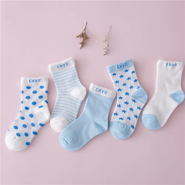 Новые хлопковые носки для малышей, 5 пара/лот, полосатые носки в горошек для новорожденных, зимние короткие носки-тапочки для детей, для девочек и мальчиков, Лидер продаж