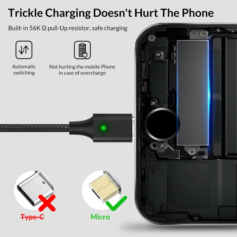 TOPK F-Line2 LED المغناطيسي مايكرو كابل usb لسامسونج Xiaomi هواوي الهاتف المحمول الكابلات النايلون مضفر المغناطيس شحن كابل بيانات
