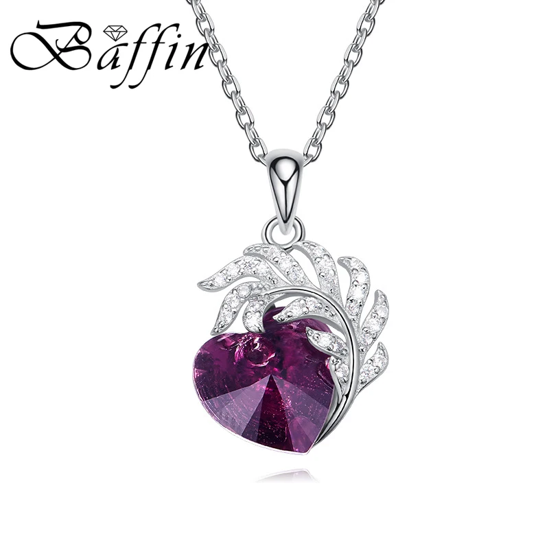 

BAFFIN Romantic Jewelry Feather Heart Pedant Necklaces Original Purple Crystals From SWAROVSKI 925 Silver Collares For Women