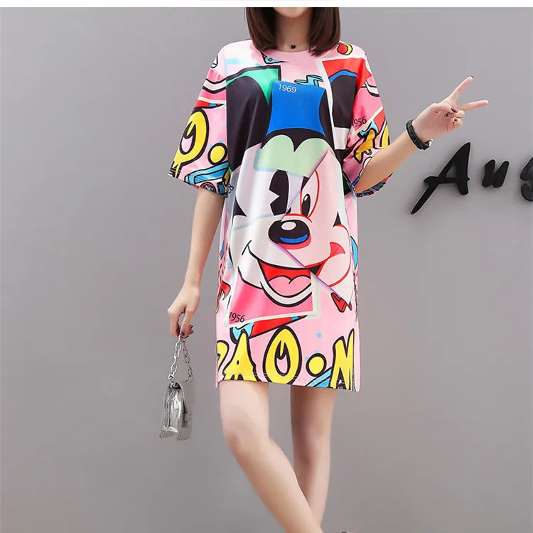 

2019 European and American Large-Size Explosive Cartoon Mickey Mouse Printed Round Neck and Short Sleeve T-shirt