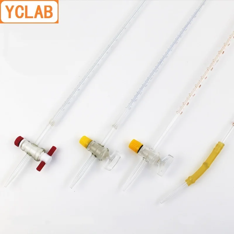 Burette YCLAB 100 mL с Stopcock для кислотного класса A прозрачное стеклянное лабораторное химическое оборудование