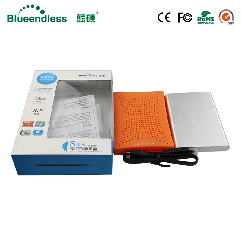 High Speed 5GBPS Blue/Orange HDD SSD Case with 320G Capacity Hard Disk 2.5 SATA USB 3.0 with Rubber Anti shock Case Aluminum HDD