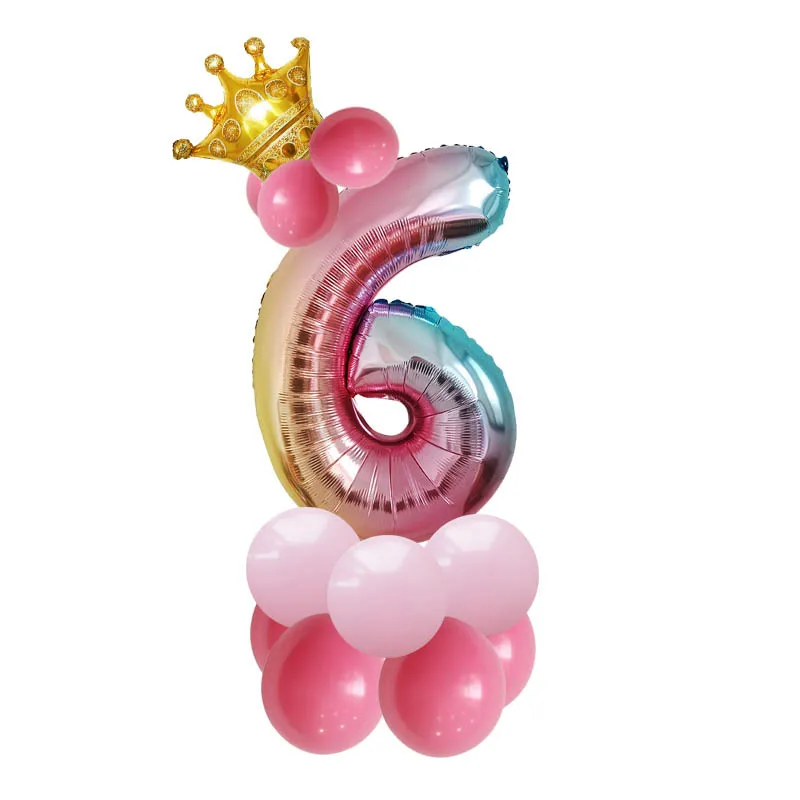 Воздушные шары из радужной фольги с цифрами для детей 1, 2, 3, 4, 5, 6, 7, 8, 9 лет, Детские праздничные вечерние шары с короной для дня рождения - Цвет: Rainbow crown6