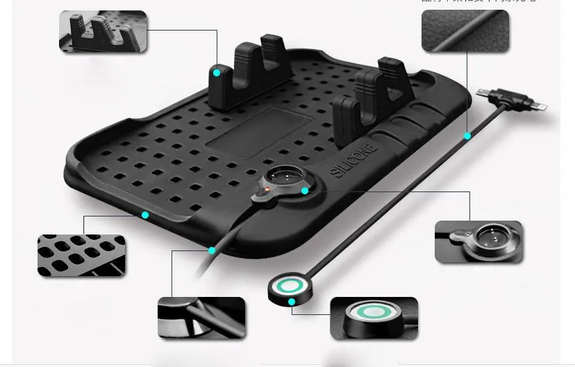 Lacuthe дизайн Многофункциональный магнитный заряд силиконового противоскользящего мата автомобильный навигационный мобильный телефон USB зарядное устройство