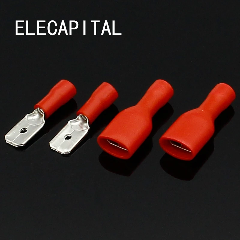 6 3mm Red Female with Male Spade Insulated Electrical Crimp Terminal Connectors H1E1