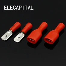 6.3mm Red Female with Male Spade Insulated Electrical Crimp Terminal Connectors H1E1