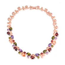 Marca de moda Mona Lisa CZ Collar Llamativo Multicolor Ronda de Oro Rosa de Color de Cristal Del Partido/Boda de La Joyería Para Las Mujeres