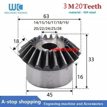 

1pcs 3module 20teeth Bevel Gears 3M20T inner diameter 14/15/16/17/18/19/20/22/24/25/28mm for transmission