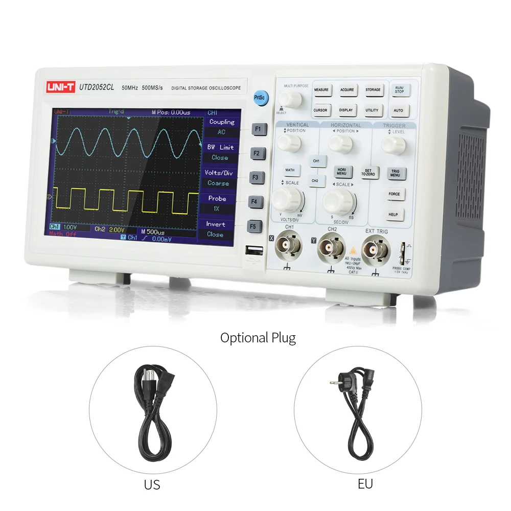 UTD2052CL цифровой осциллограф двухканальный 50 МГц полоса пропускания 500 мс/с скорость передачи образца USB связь