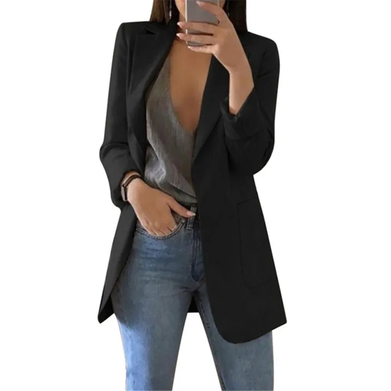 

5XL Clothes Women Jackets Coat Zomerjas Open Stitch Notched Blazers Outwear Femme Casual Solid Slim Overcoat Chaquetas De Mujer