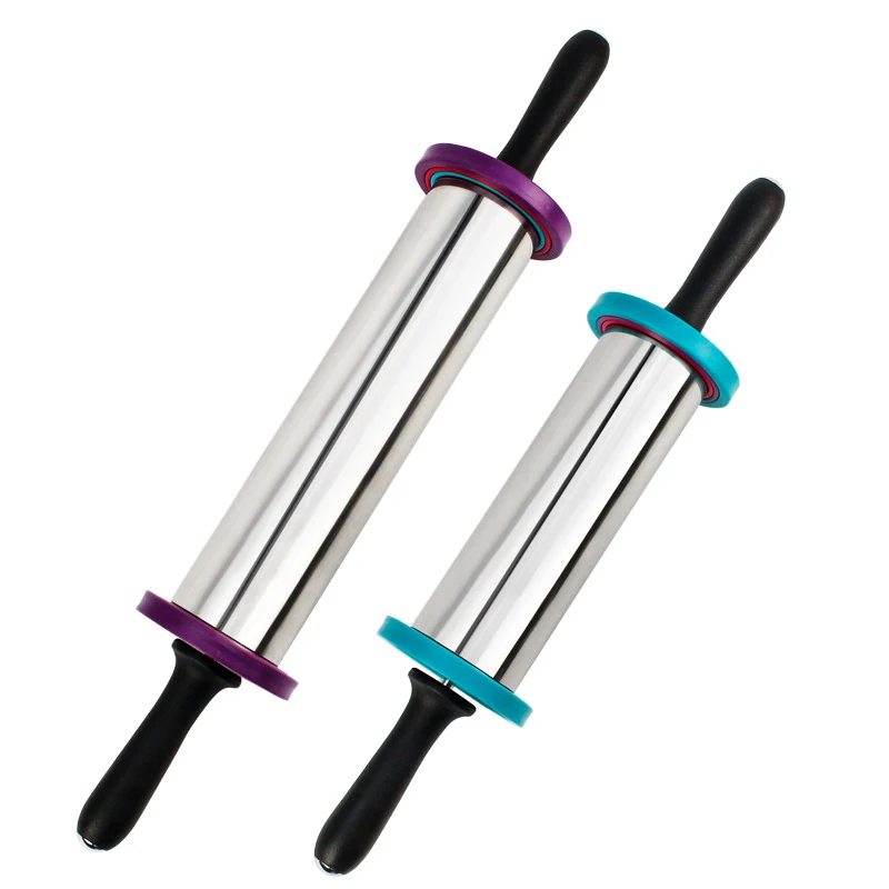 Stainless Steel Rolling Pin with Thickness Rings Large Heavy Duty