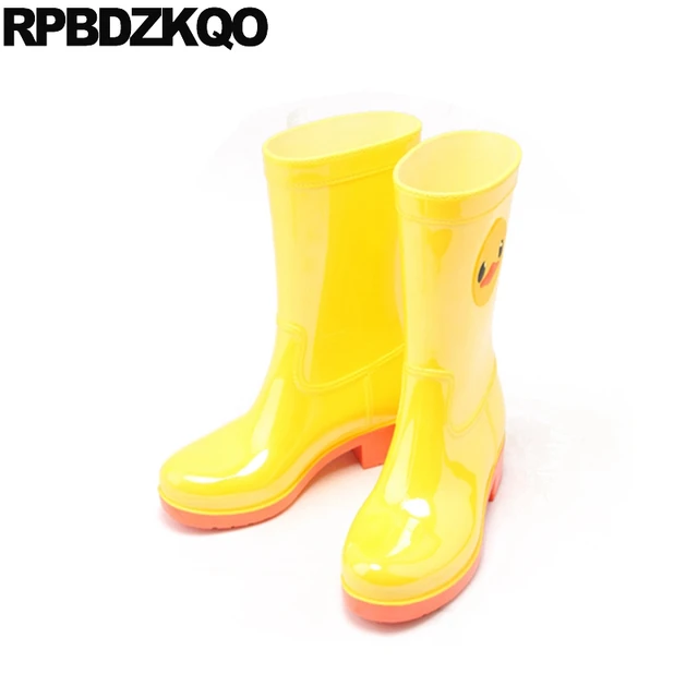 yellow cartoon candy rain boots autumn cheap round toe mid calf slip
